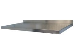 Stainless Steel Worktops with rear upstand, folded down to front and sides. Without core, for fitting over existing worktops.